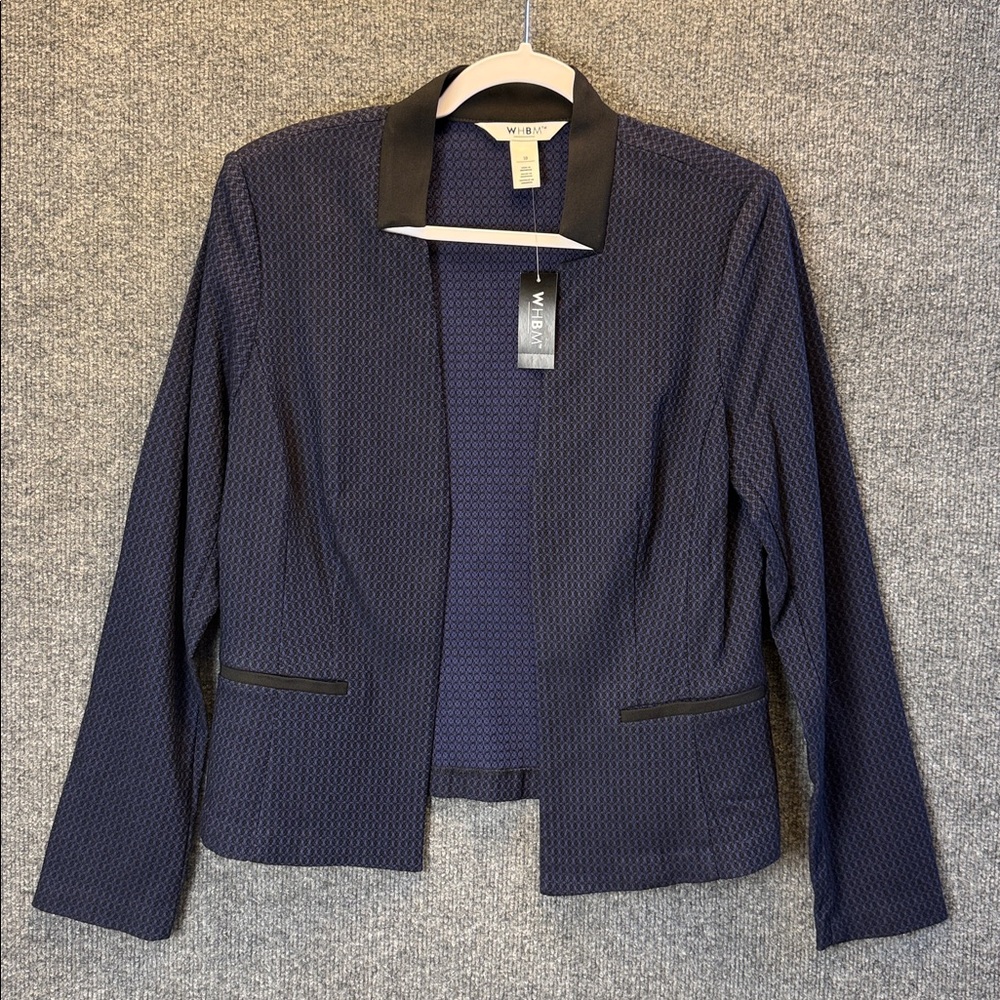 White House Black Market Navy Pattern Blazer with Black Trim